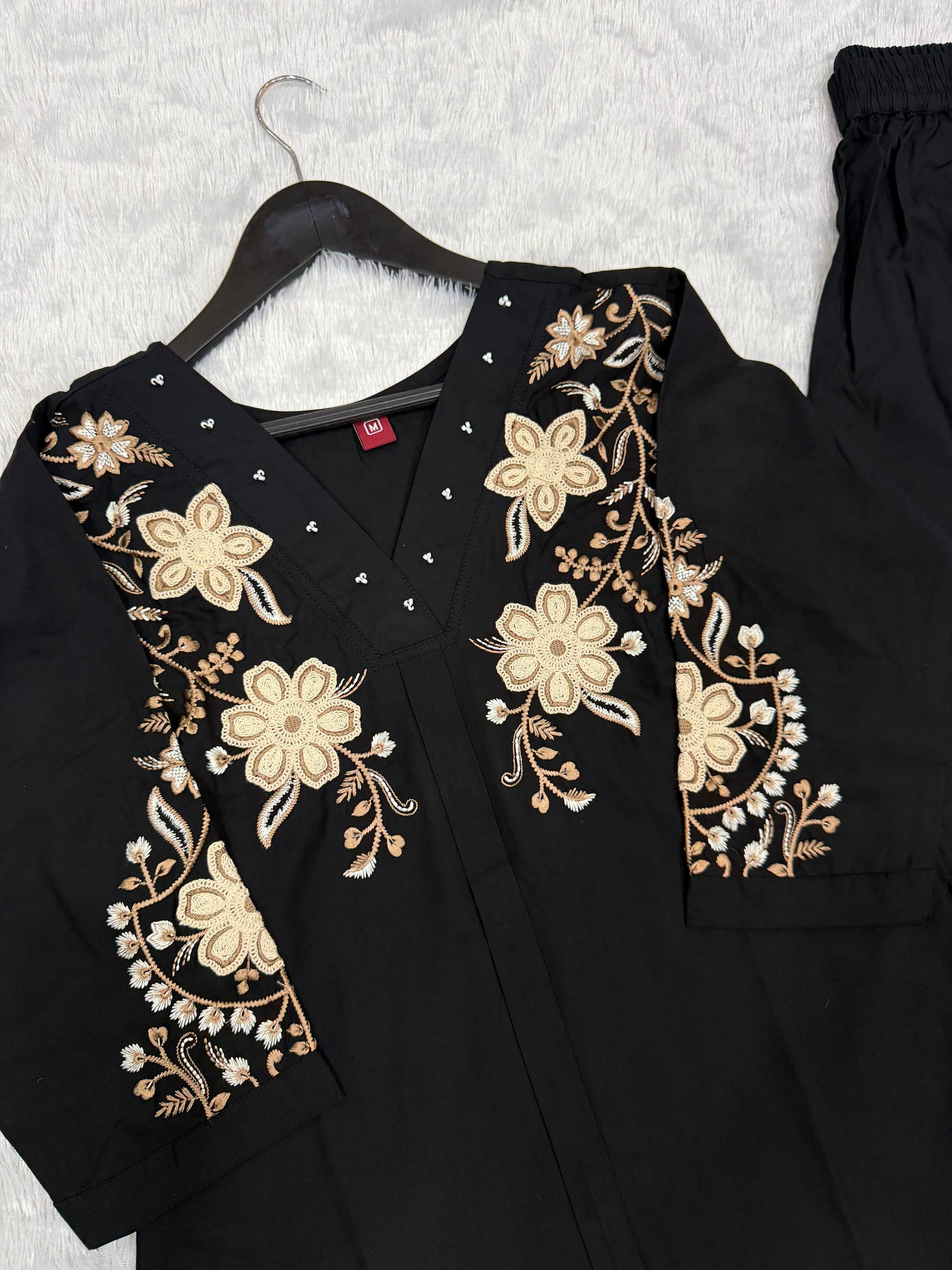 Floral Embroidered V-Neck Kurta Pant Co-Ord Set for Women