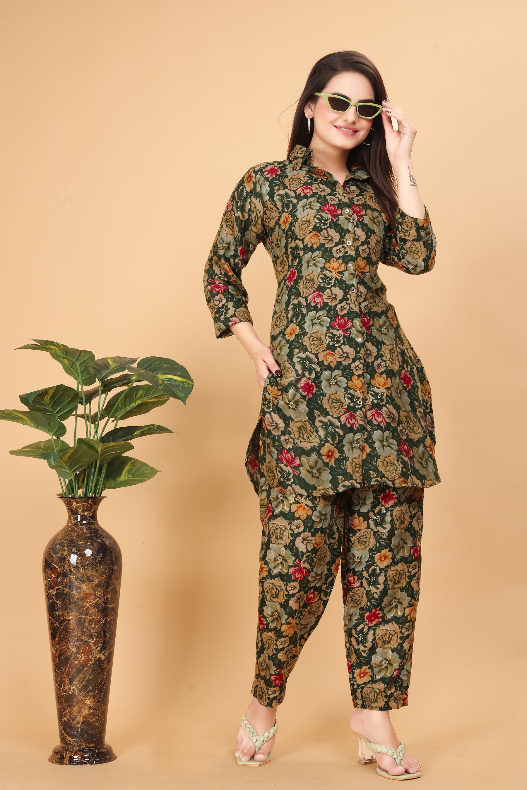 ILARAA Women's Floral Printed Rayon Co-Ord Set | Premium 100% Rayon | 2 Piece Top & Pant Set