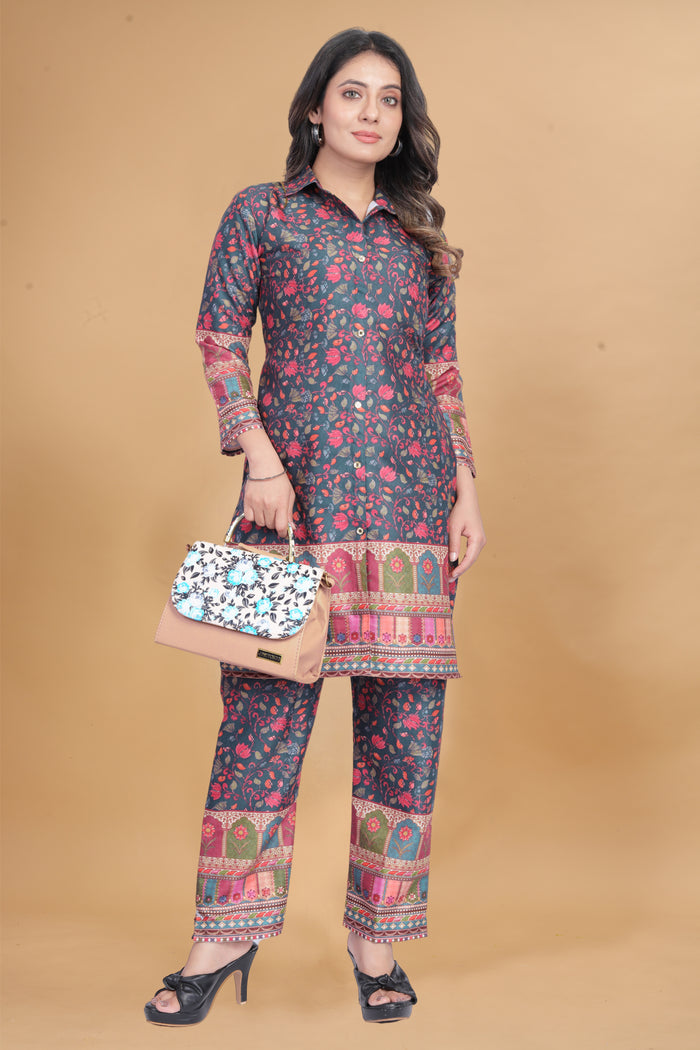 ILARAA Women's Floral Printed Cotton Rayon Co-Ord Set | Premium 2 Piece Top & Pant Set | Casual & Office Wear