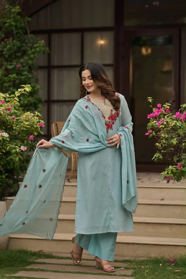Premium Floral Embroidered 3 Piece Salwar Suit Set for Women