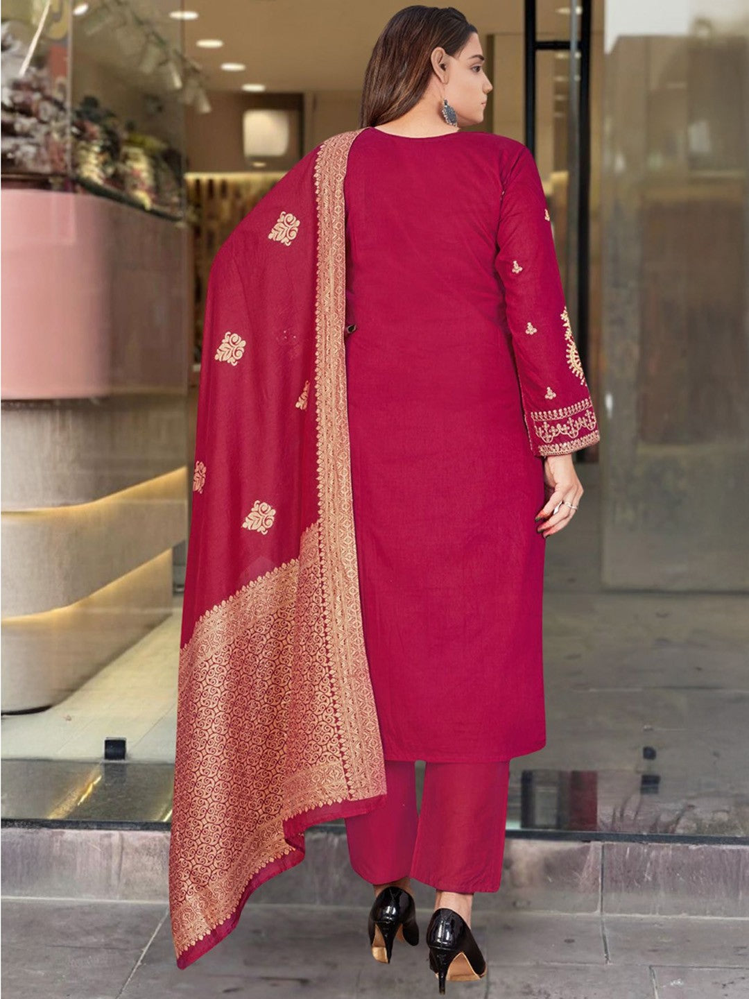 ILARAA Women's Embroidered PV Chanderi Roman Silk Kurta Pant Set with Jacquard Dupatta | Premium Ethnic Wear