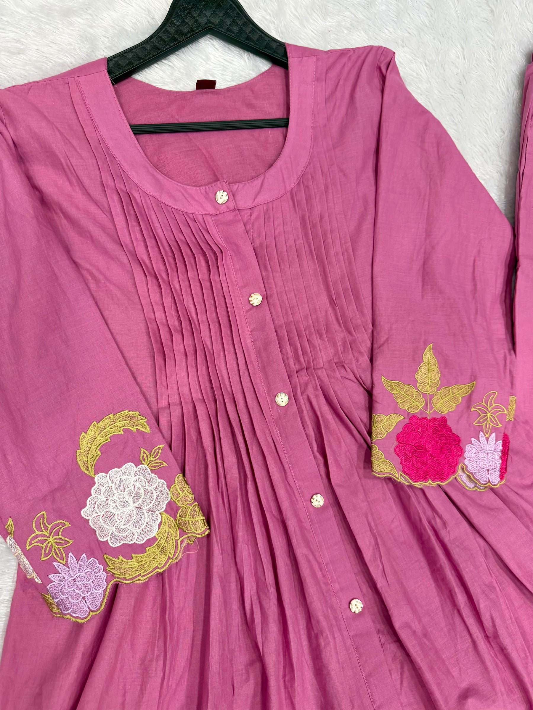 Premium Pink Floral Embroidered Kurta Palazzo Set for Women