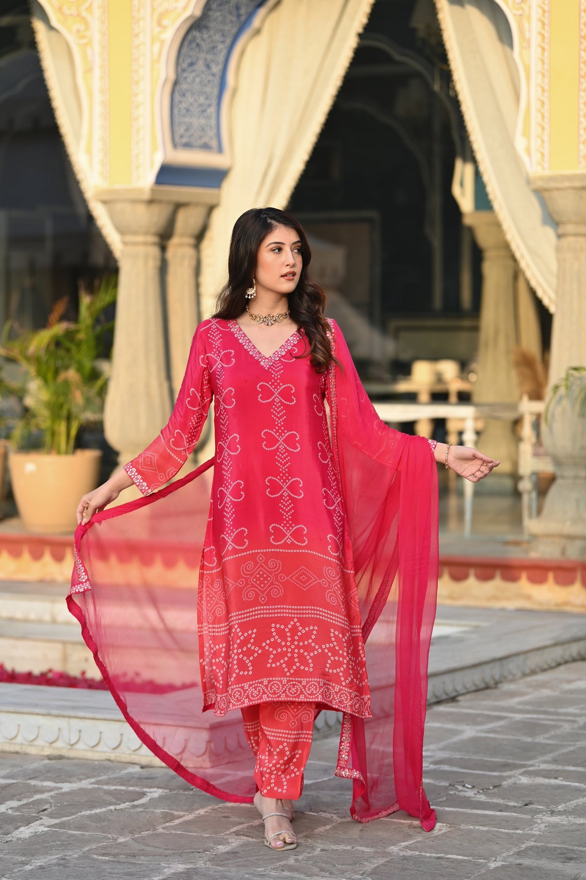 ILARAA Women's Soft Chinnon Silk Printed & Embroidered Kurta Pant Set with Nazmeen Dupatta | Premium Ethnic Wear