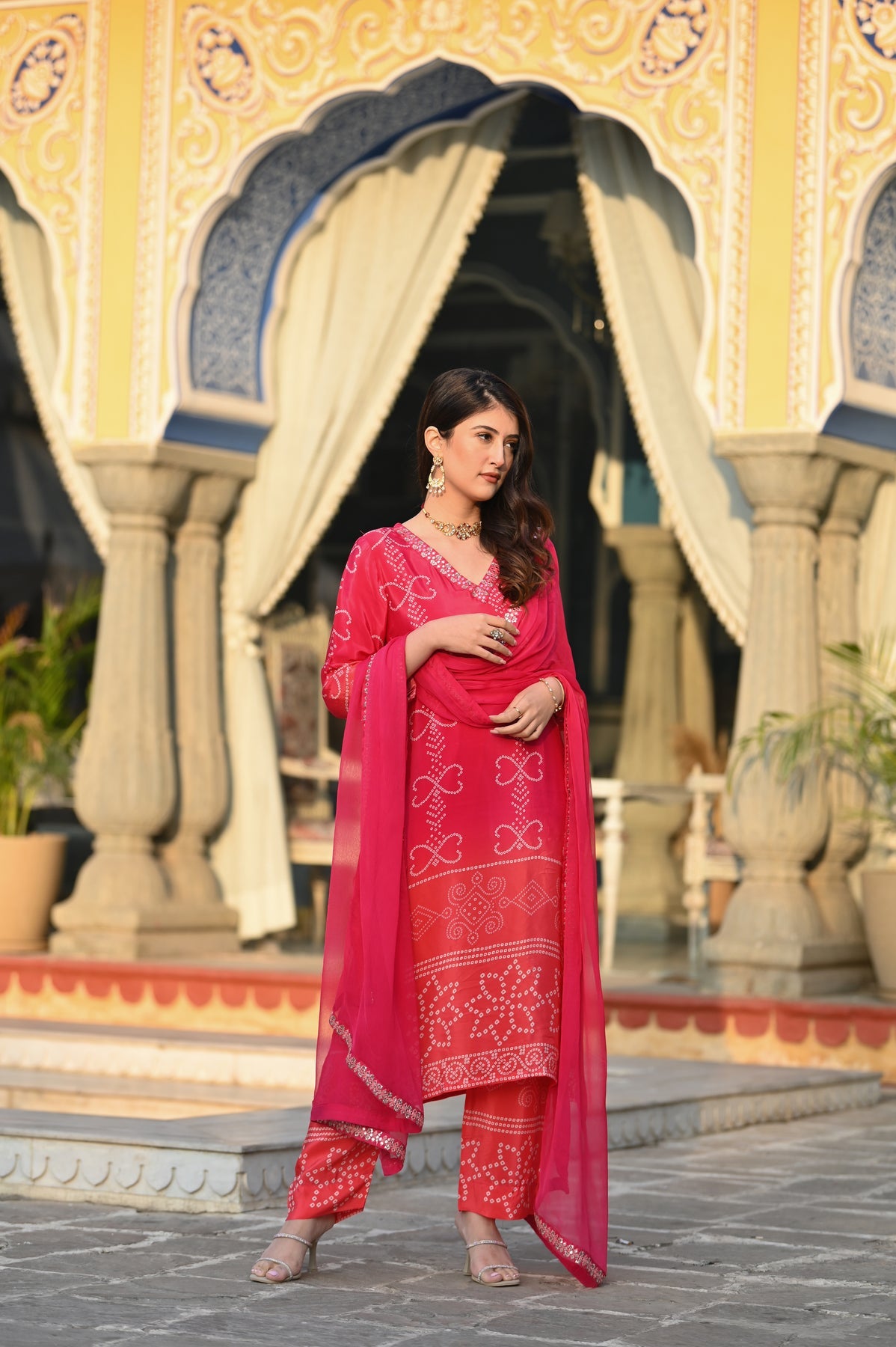 ILARAA Women's Soft Chinnon Silk Printed & Embroidered Kurta Pant Set with Nazmeen Dupatta | Premium Ethnic Wear