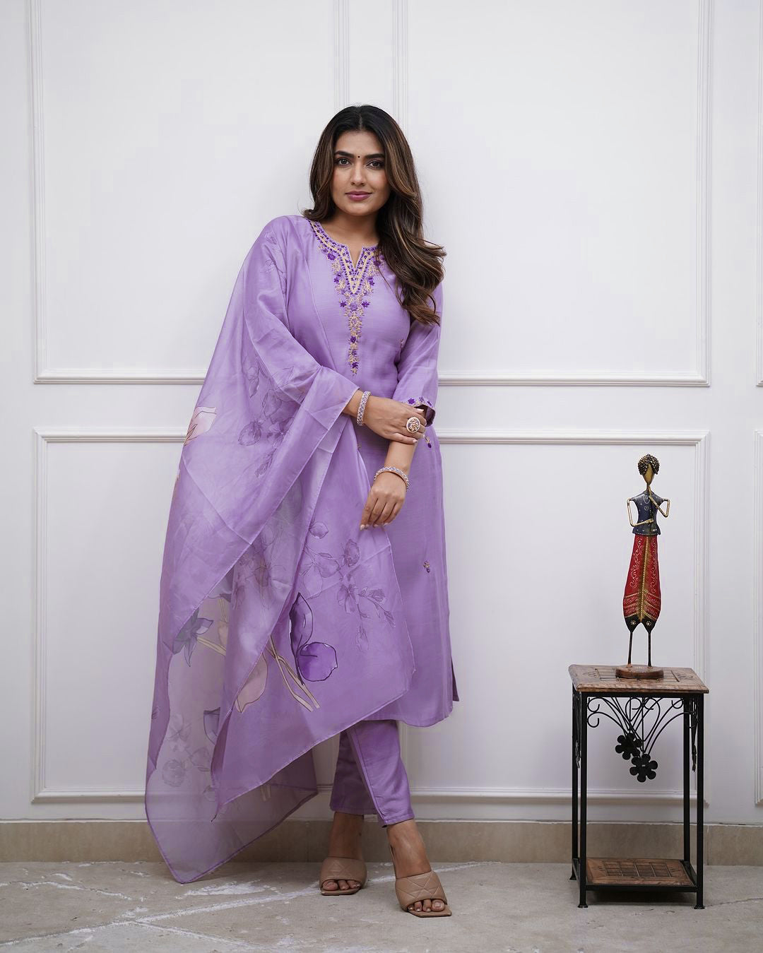 Premium Chanderi Cotton Printed Dupatta with ILARAA Lavender Kurta Set