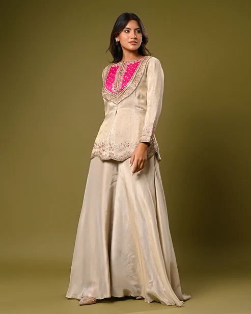 Elegant Dark Green Embroidered Anarkali Gown with Pleated Flare