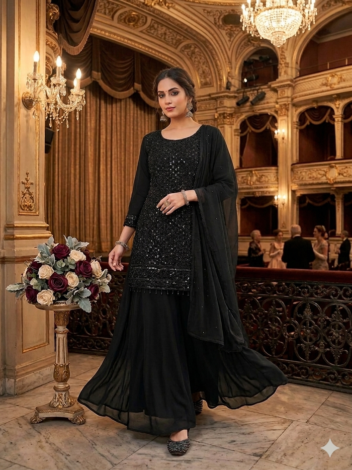 Black Sequin Embroidered Anarkali Suit Set with Dupatta | Designer Ethnic Wear