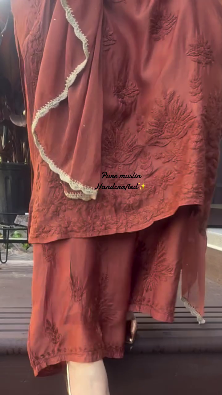 Designer Pure Muslin Embroidered 3 Piece Suit Set with Dupatta