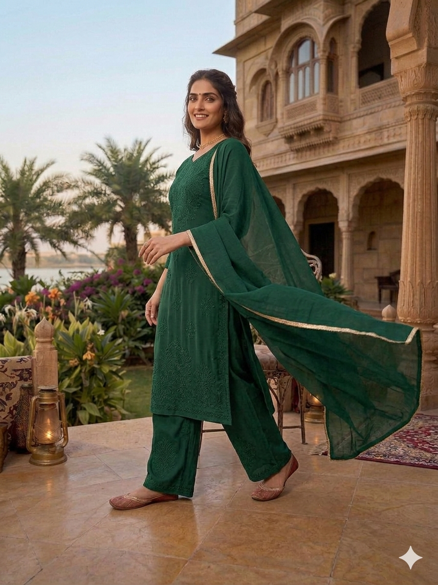Designer Pure Muslin Embroidered 3 Piece Suit Set with Dupatta