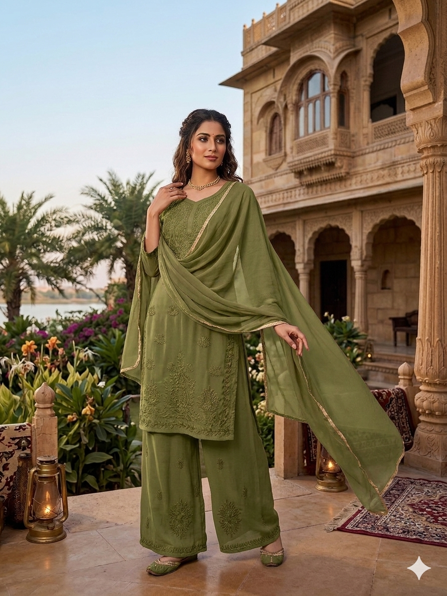 Designer Pure Muslin Embroidered 3 Piece Suit Set with Dupatta