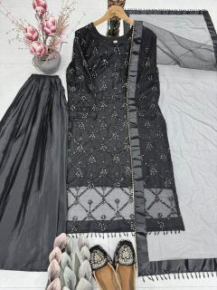 Blush Pink Hand Embellished Pakistani Salwar Suit with Net Dupatta