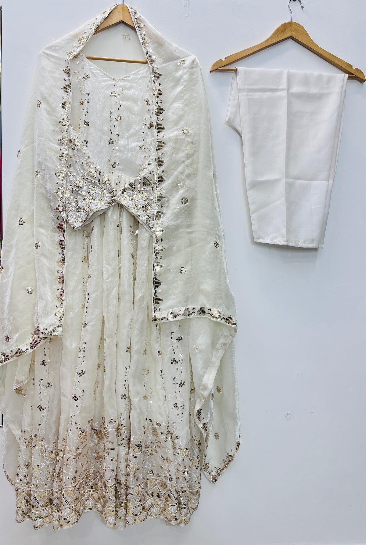Designer Ivory Embroidered Anarkali Suit Set with Dupatta