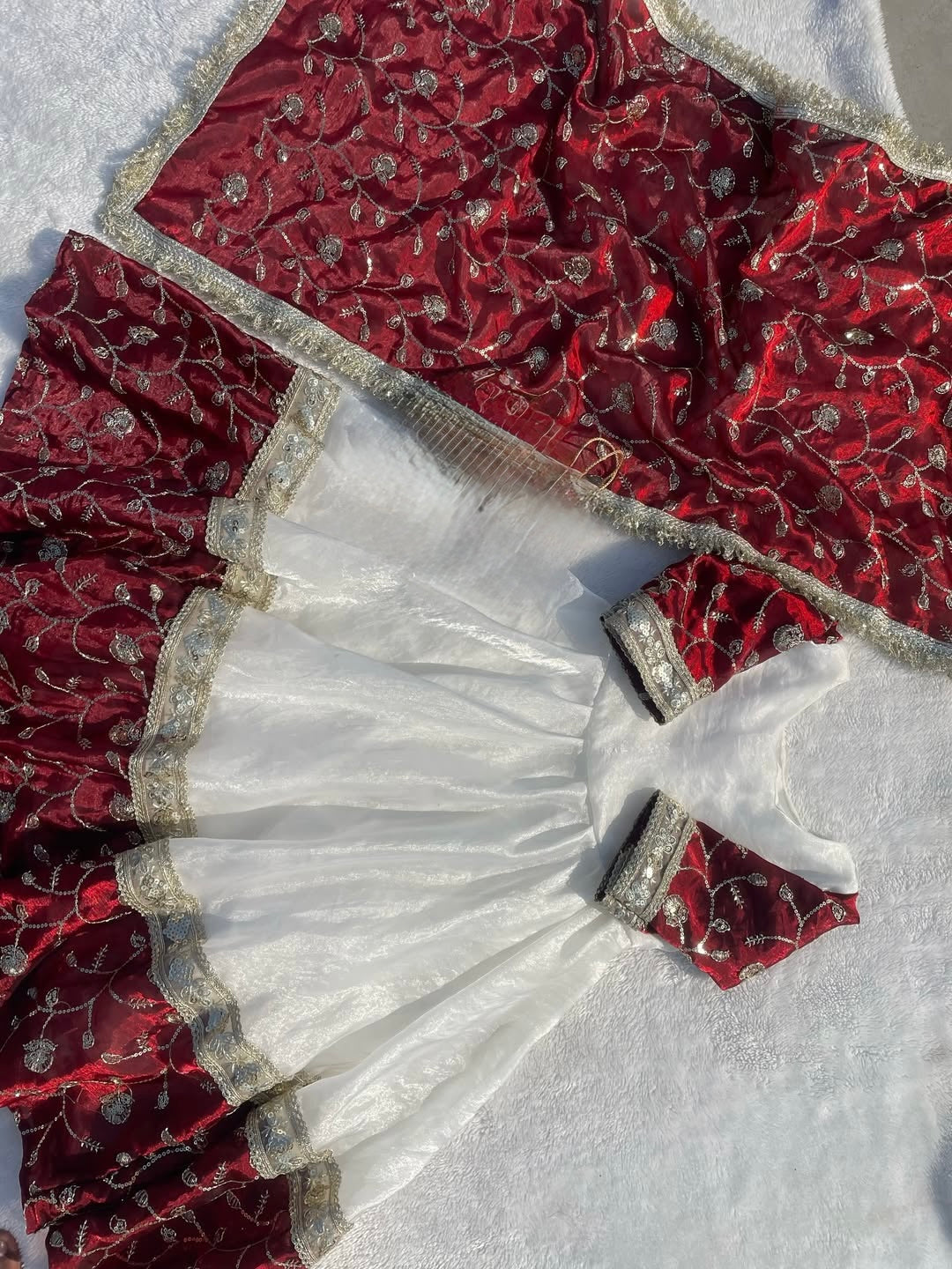 Designer Maroon & White Embroidered 3 Piece Anarkali Suit Set with Dupatta