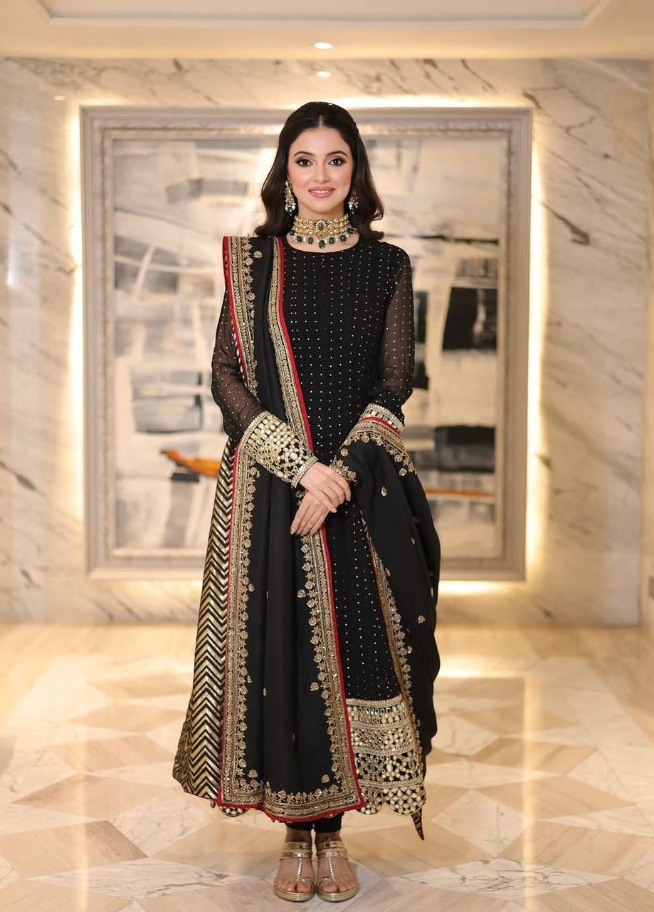 Premium Black Anarkali Suit Set with Embroidered Border & Dupatta | 3 Piece Ethnic Wear