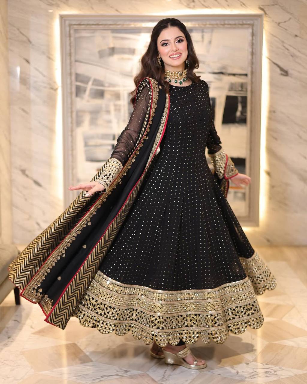 Premium Black Anarkali Suit Set with Embroidered Border & Dupatta | 3 Piece Ethnic Wear