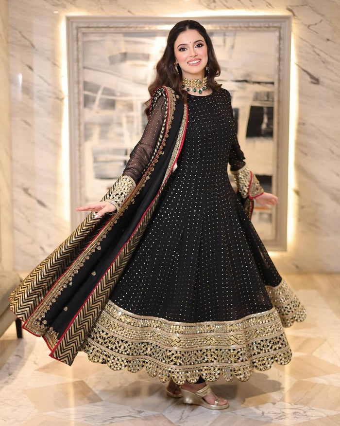 Premium Black Anarkali Suit Set with Embroidered Border & Dupatta | 3 Piece Ethnic Wear