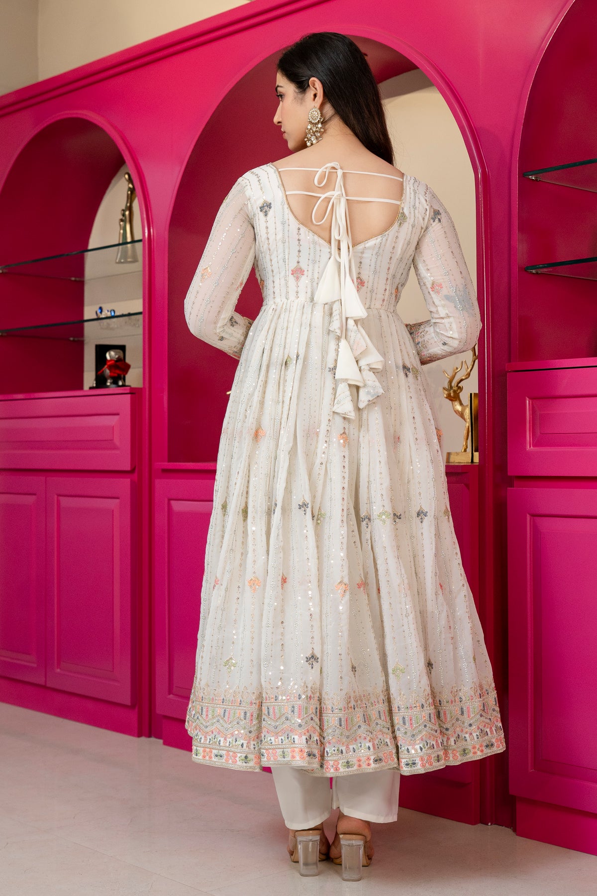 Elegant Ivory Embroidered Anarkali Suit Set with Dupatta
