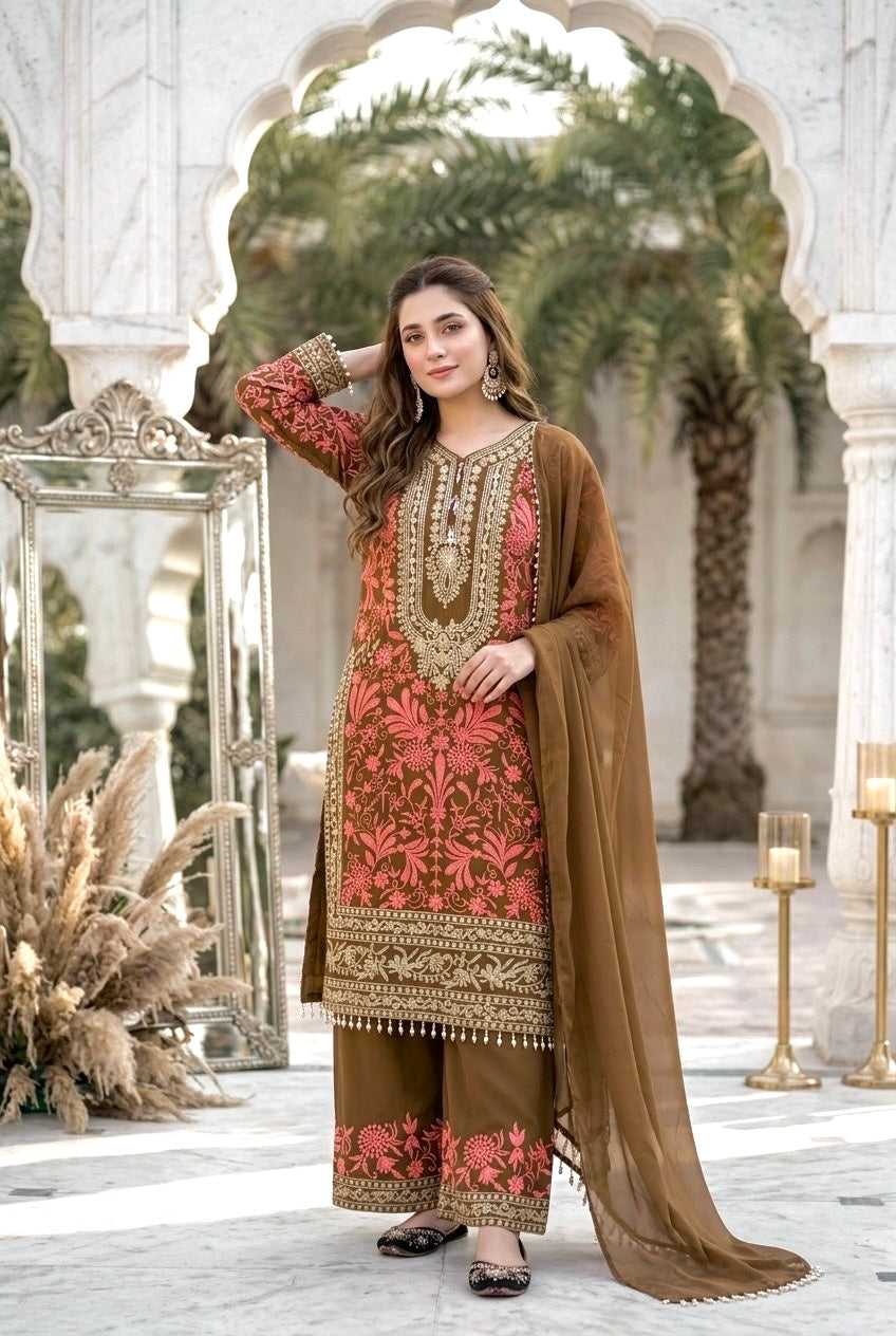 Heavy Diamond Georgette Embroidered Sequence Work Designer Suit Set