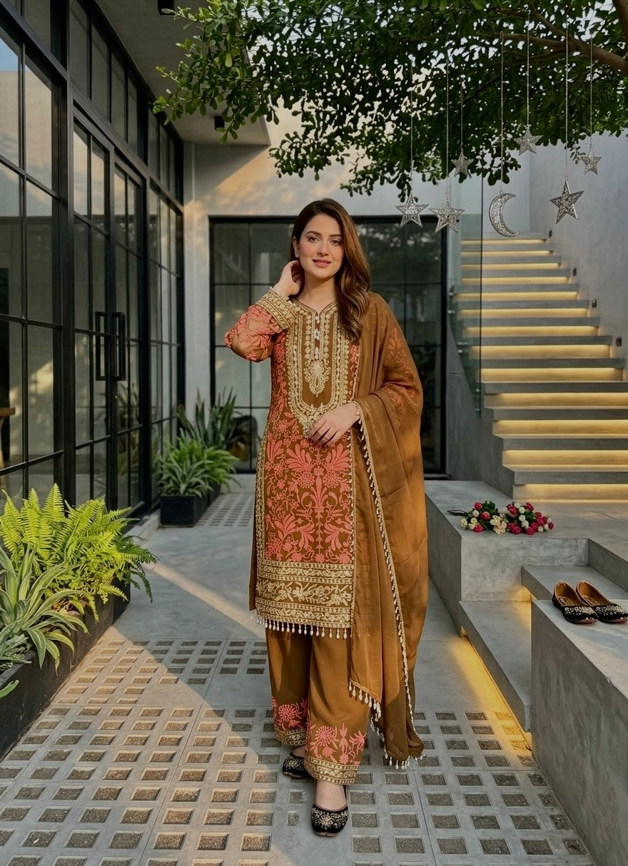 Heavy Diamond Georgette Embroidered Sequence Work Designer Suit Set