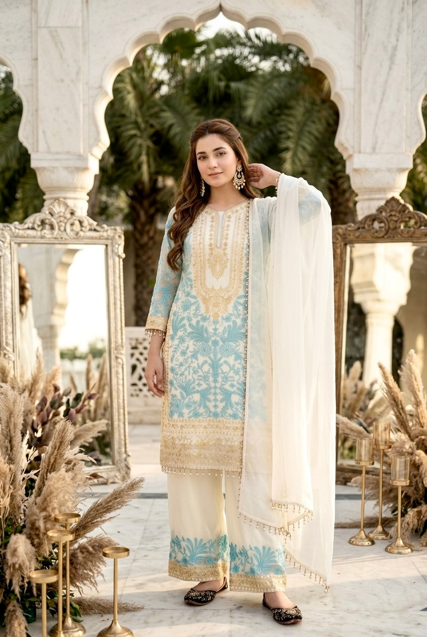 Heavy Diamond Georgette Embroidered Sequence Work Designer Suit Set