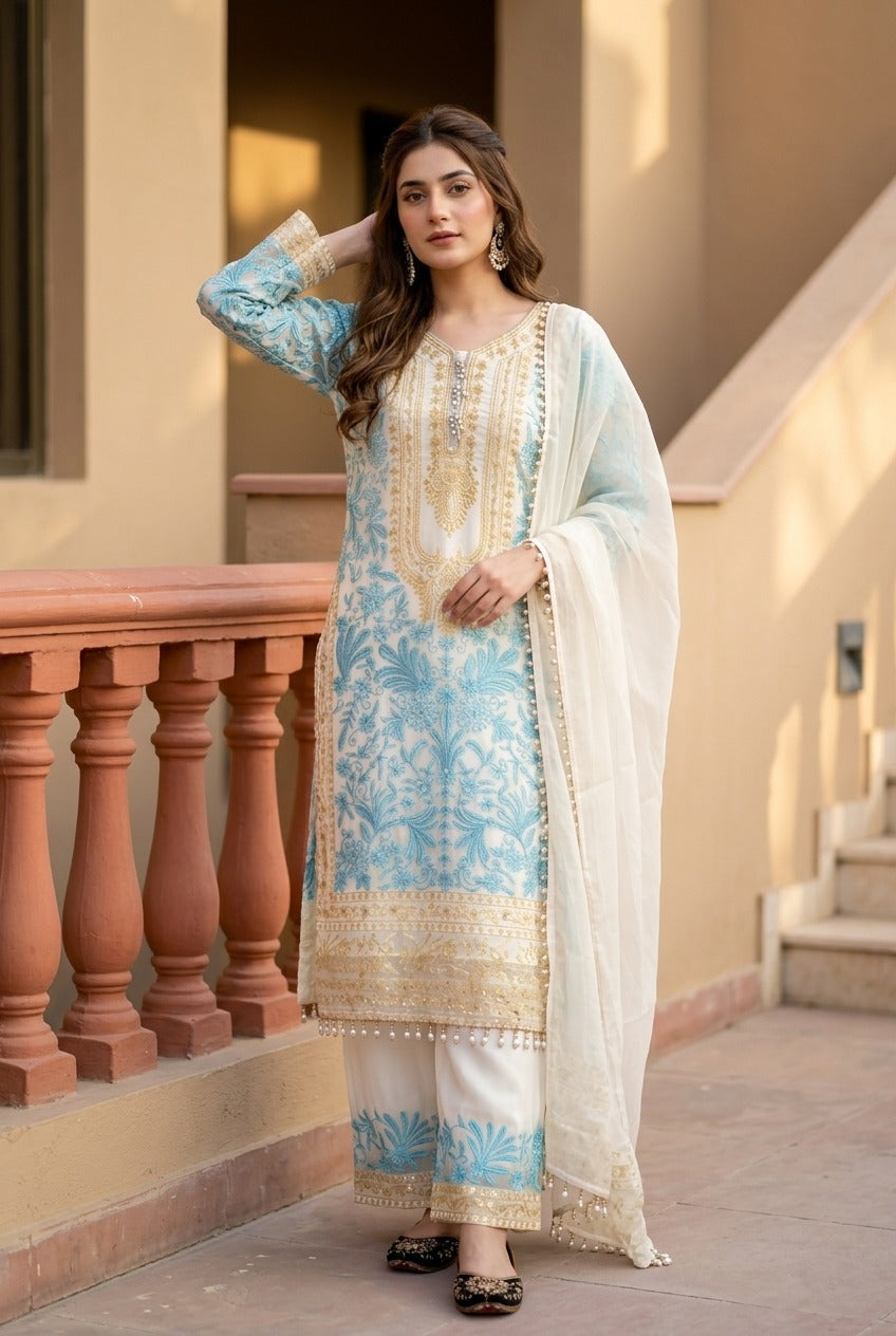 Heavy Diamond Georgette Embroidered Sequence Work Designer Suit Set