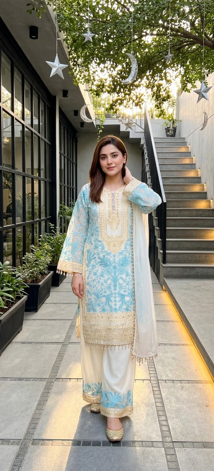 Heavy Diamond Georgette Embroidered Sequence Work Designer Suit Set