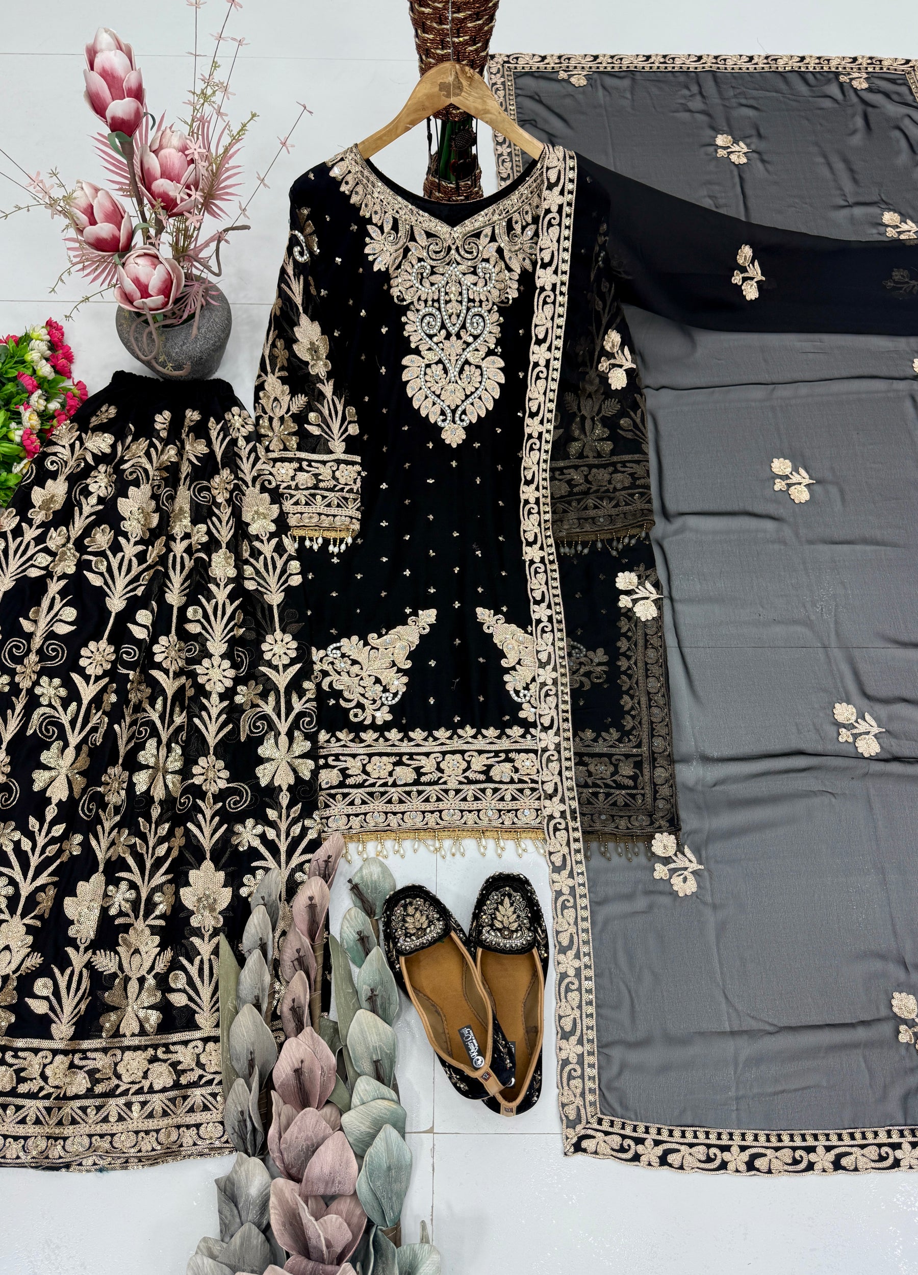 Black Heavy Embroidered Designer Lehenga Choli Set with Dupatta