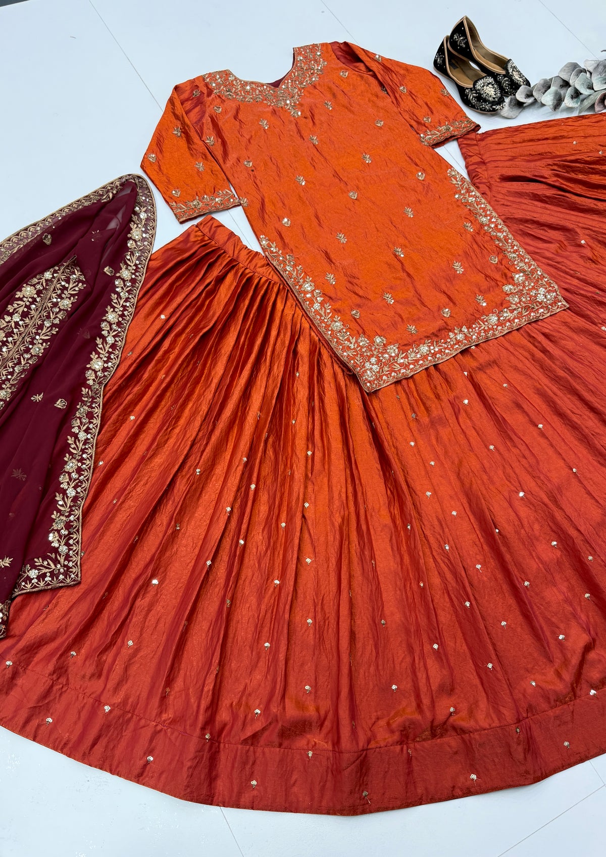 Designer Embroidered Kurta Sharara With Dupatta Set For Women | Festive Ethnic Wear
