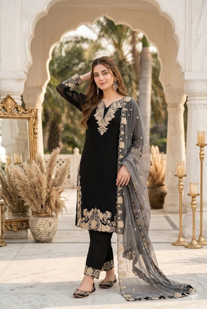Elegant Embroidered Salwar Suit Set for Women – Ethnic 3-Piece Suit with Dupatta