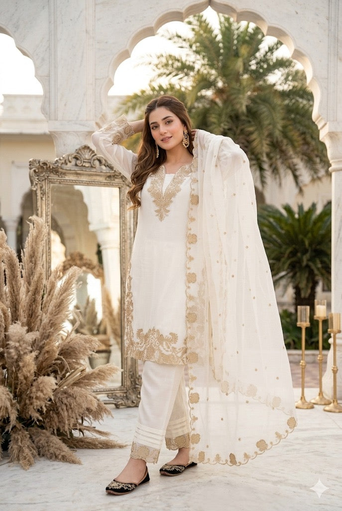 Elegant Embroidered Salwar Suit Set for Women – Ethnic 3-Piece Suit with Dupatta