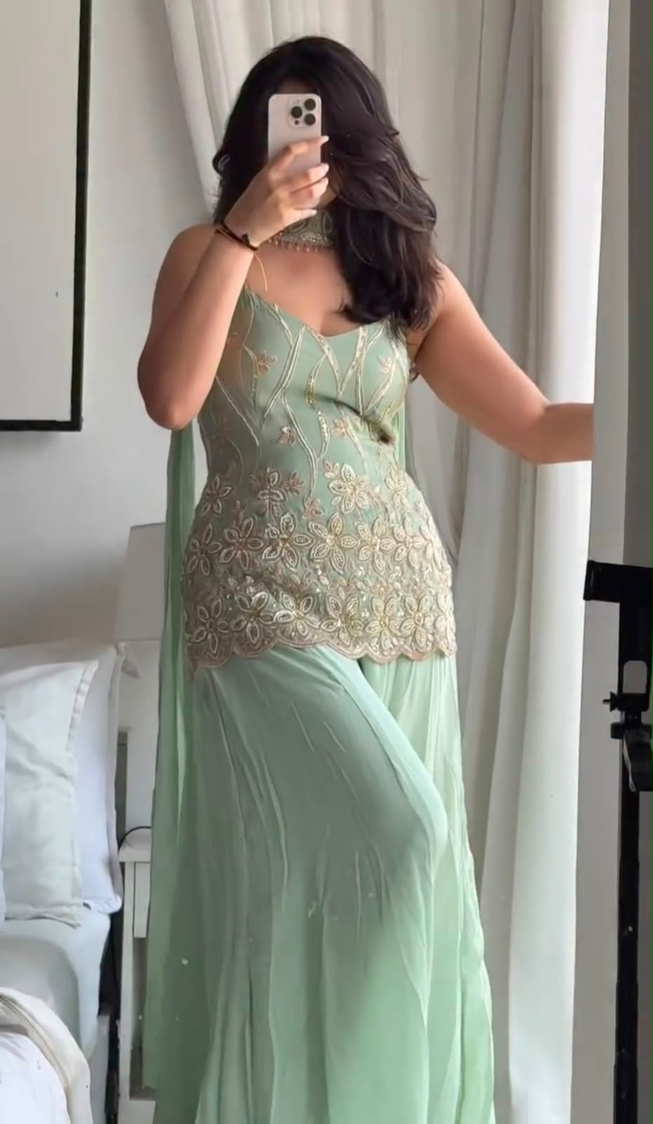 Mint Green Embroidered Kurta Palazzo Set with Dupatta | Premium Ethnic Wear