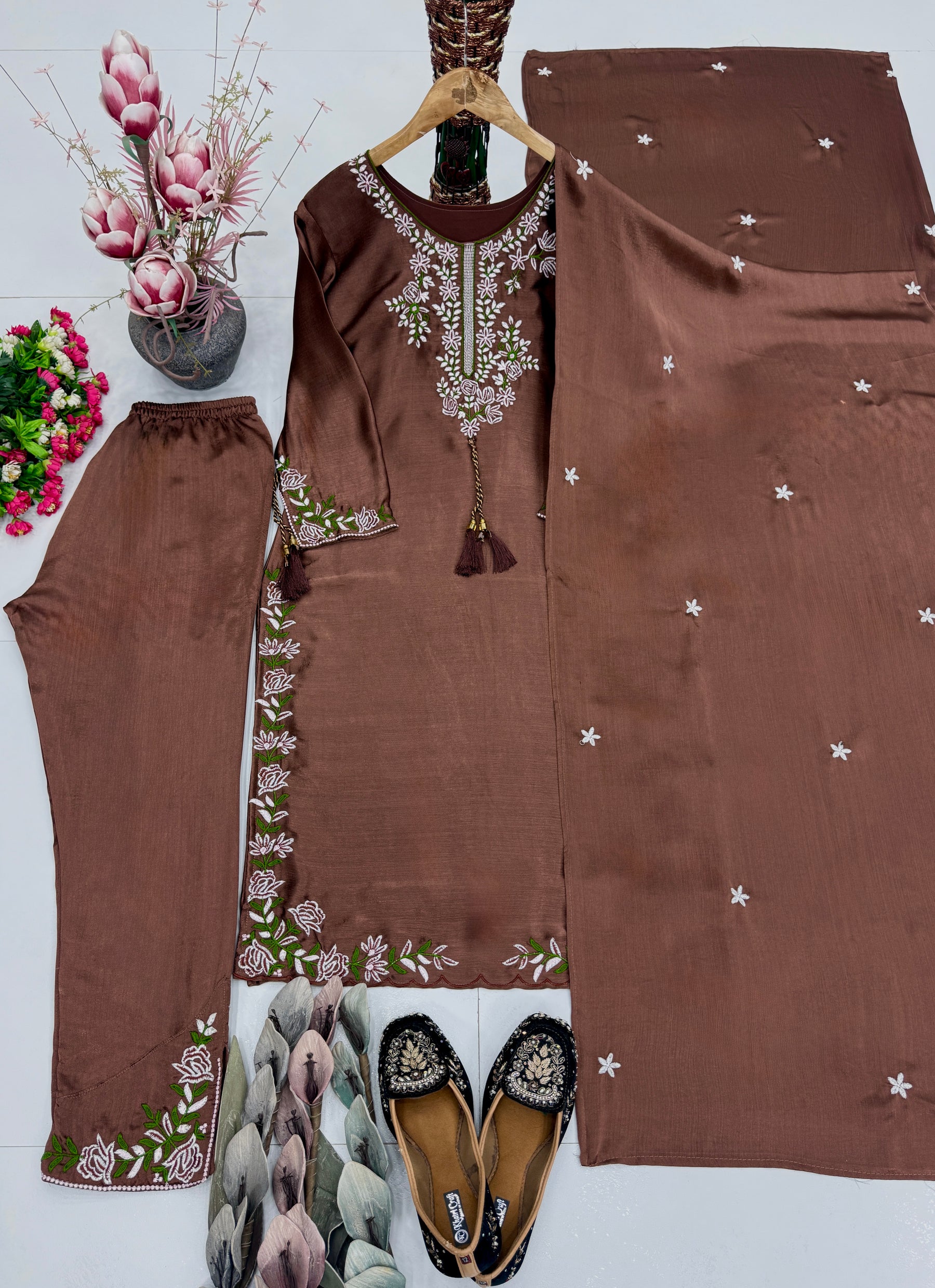 Premium Embroidered Straight Kurta Pant Set with Dupatta | 3-Piece Ethnic Suit