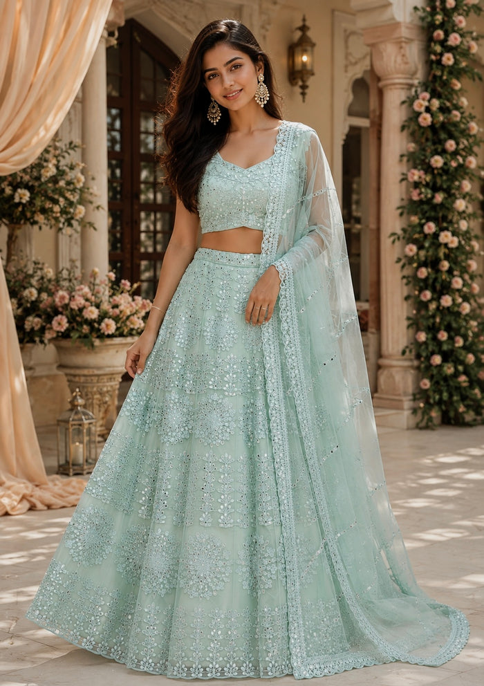 Premium Embroidered Net Lehenga Choli Set with Dupatta | Party & Wedding Wear