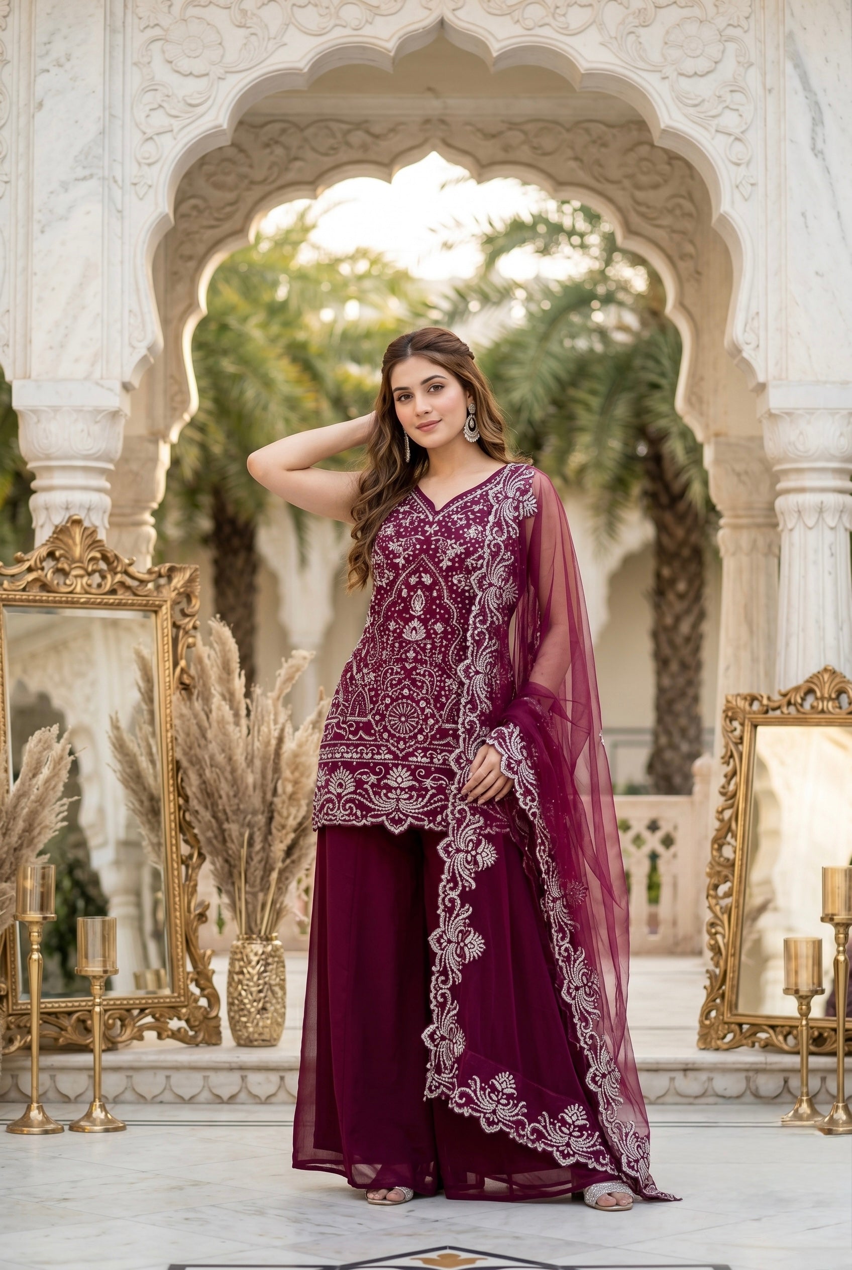 Designer Heavy Embroidered Kurta Palazzo & Dupatta Set for Women