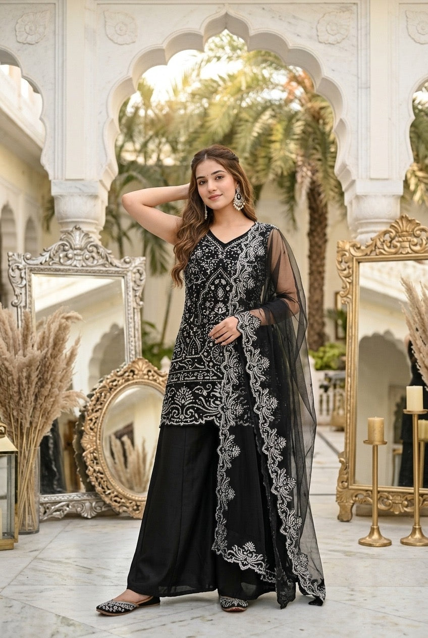 Designer Heavy Embroidered Kurta Palazzo & Dupatta Set for Women