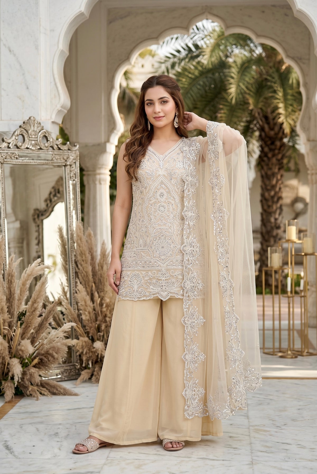 Designer Heavy Embroidered Kurta Palazzo & Dupatta Set for Women