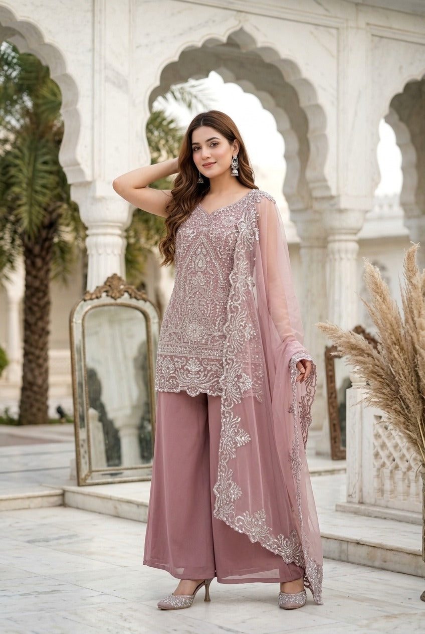 Designer Heavy Embroidered Kurta Palazzo & Dupatta Set for Women