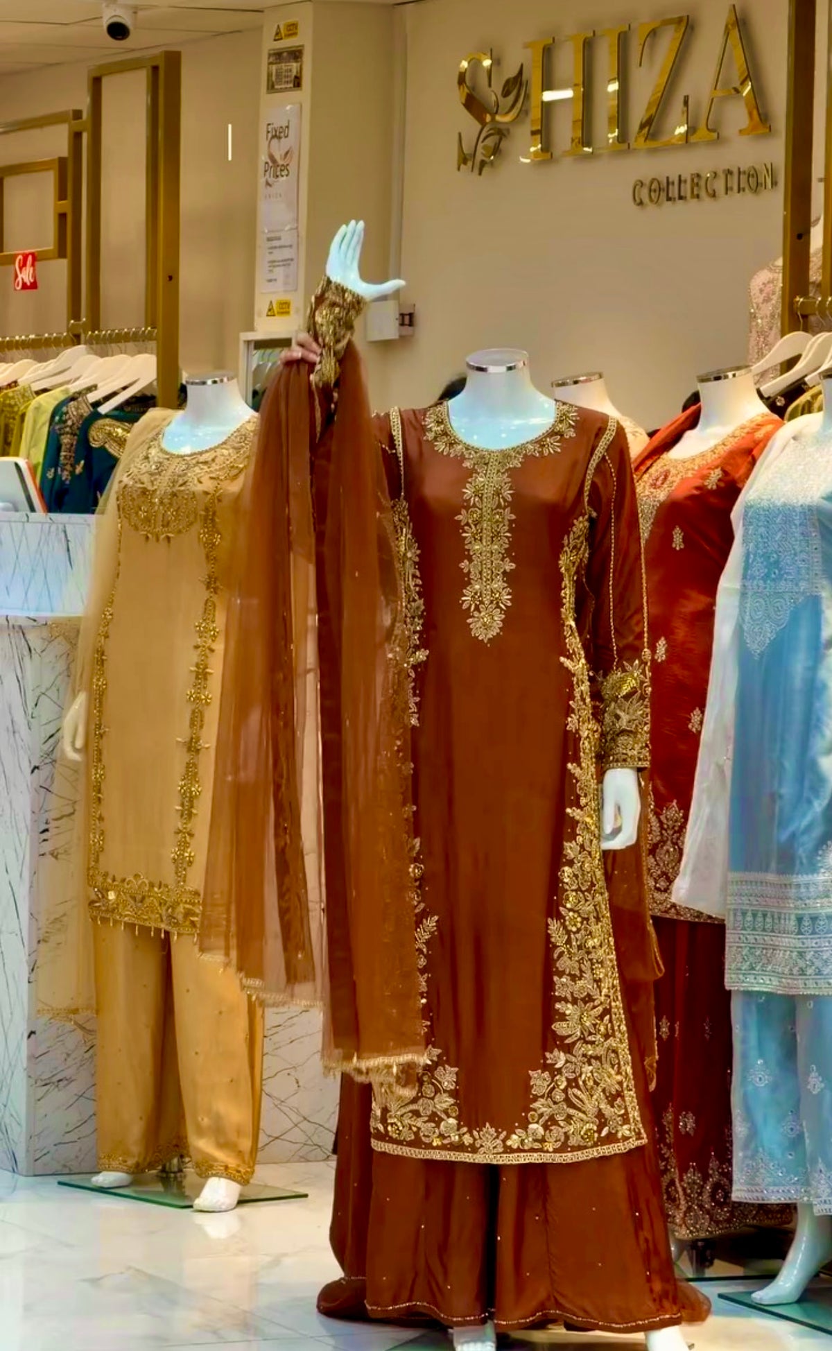 Luxury Brown Embroidered Pakistani Salwar Kameez Suit with Organza Dupatta for Women