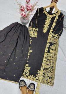 Luxury Brown Embroidered Pakistani Salwar Kameez Suit with Organza Dupatta for Women