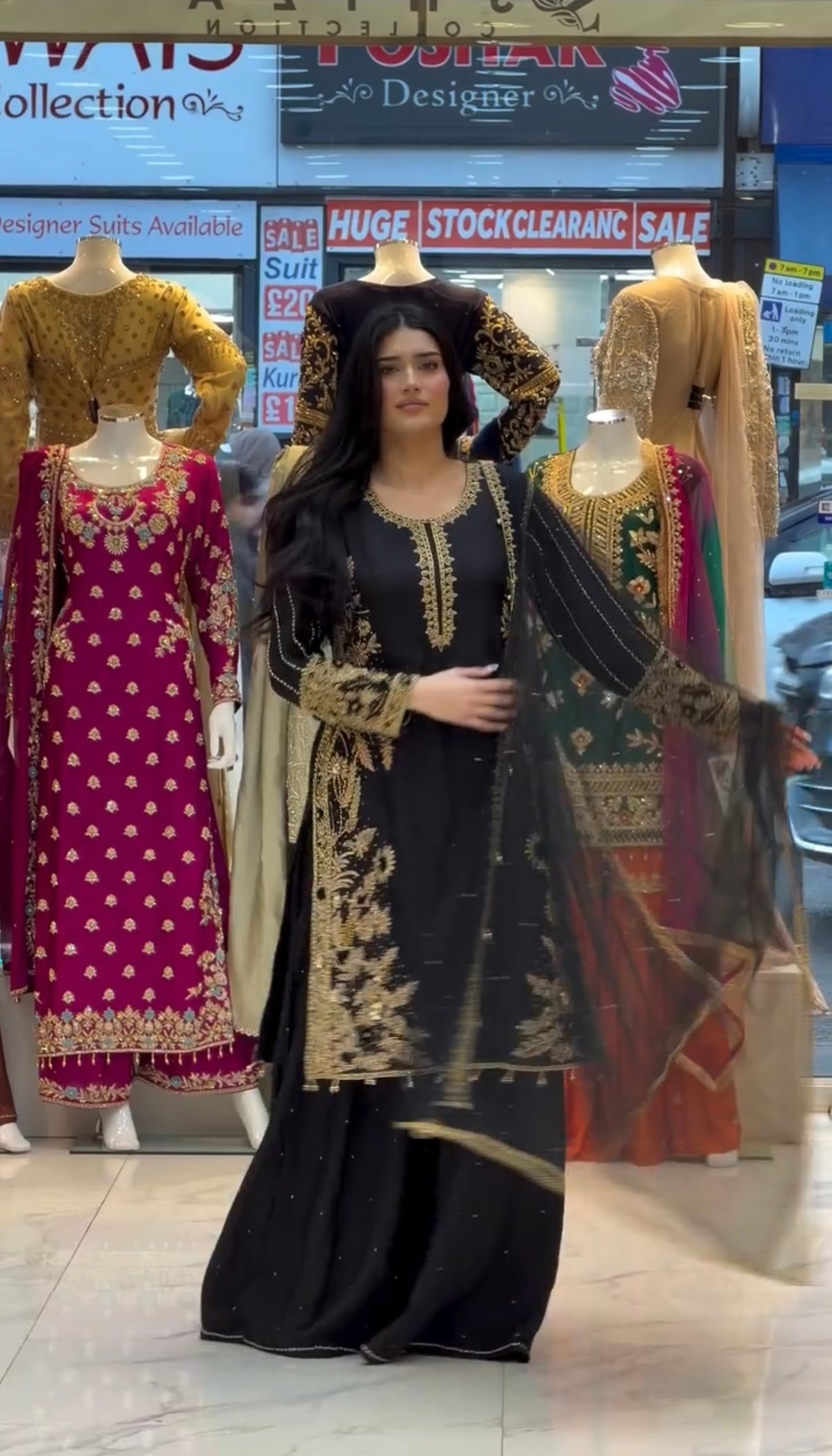 Luxury Brown Embroidered Pakistani Salwar Kameez Suit with Organza Dupatta for Women
