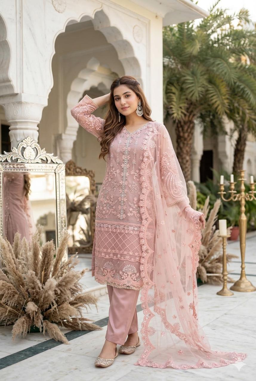 Luxury Embroidered Pakistani 3-Piece Suit with Sheer Dupatta