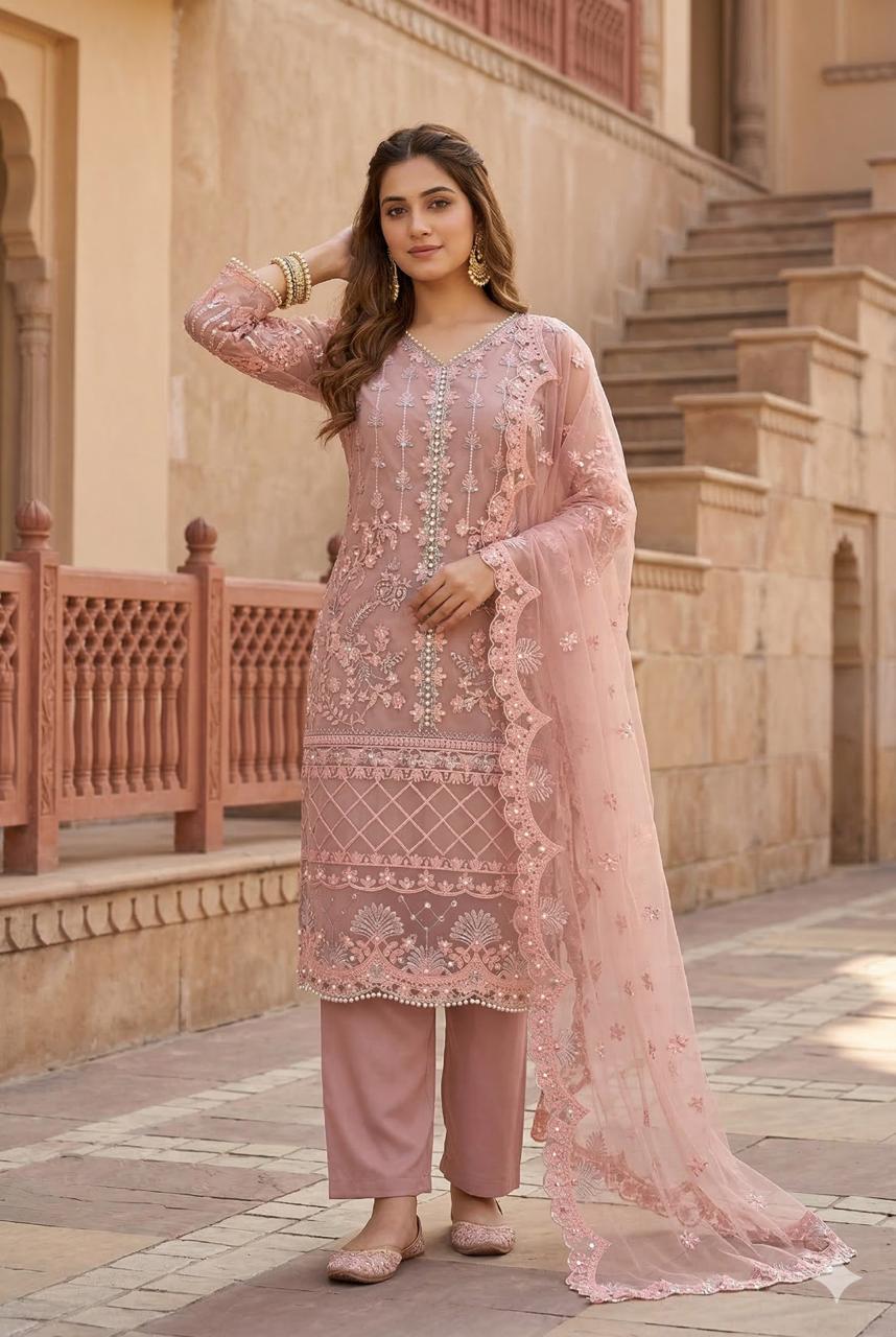 Luxury Embroidered Pakistani 3-Piece Suit with Sheer Dupatta
