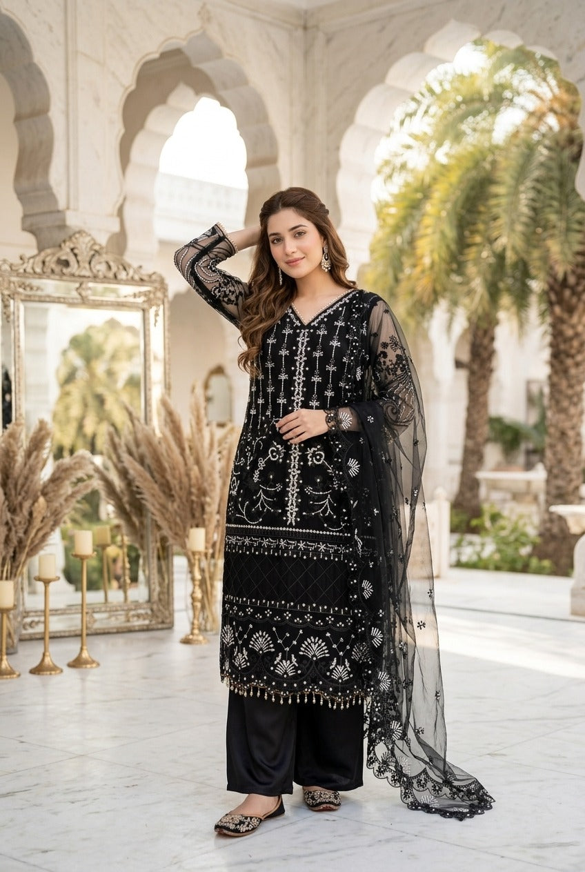 Luxury Embroidered Pakistani 3-Piece Suit with Sheer Dupatta