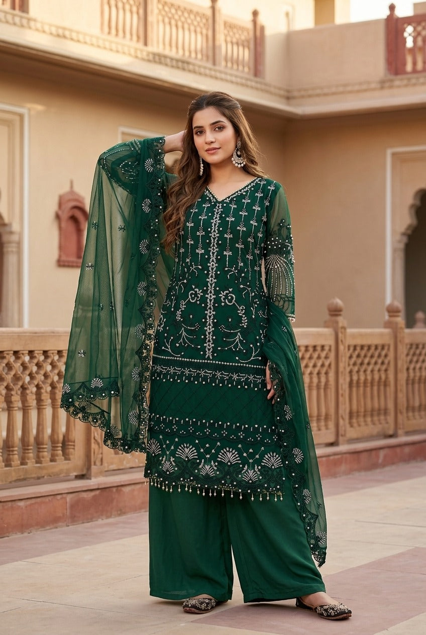 Luxury Embroidered Pakistani 3-Piece Suit with Sheer Dupatta