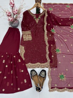 Elegant Navy Blue Embroidered Sharara Suit with Floral Dupatta for Women | Party & Wedding Wear