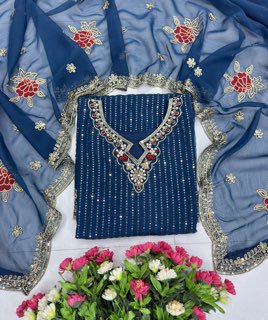 Elegant Navy Blue Embroidered Sharara Suit with Floral Dupatta for Women | Party & Wedding Wear