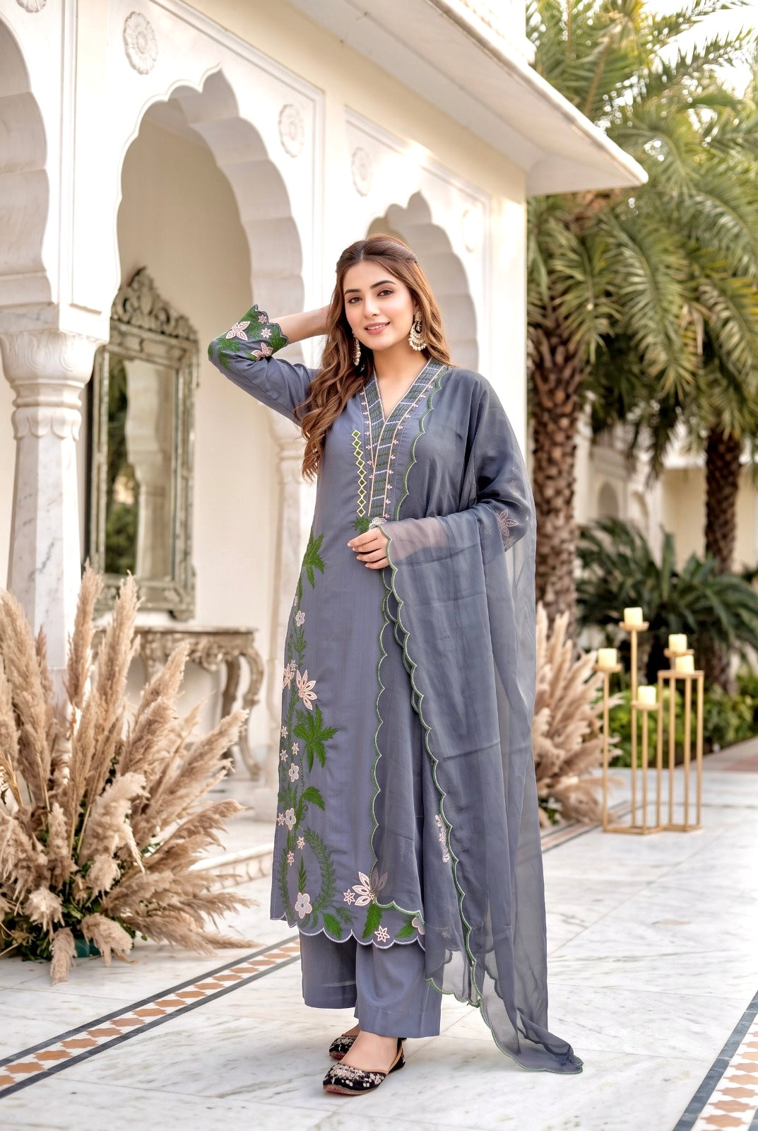 Designer Heavy Faux Georgette Pakistani Suit Set – Embroidered 3 Piece Salwar Suit