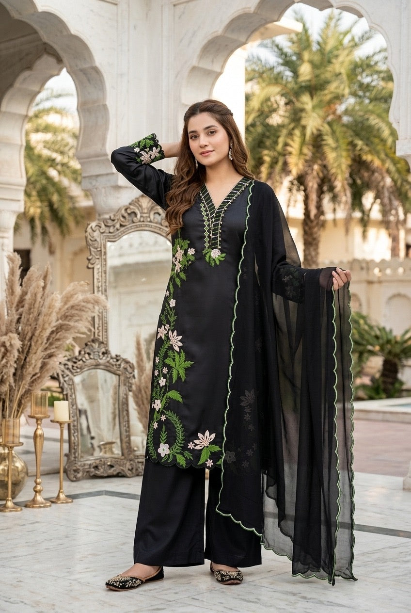 Designer Heavy Faux Georgette Pakistani Suit Set – Embroidered 3 Piece Salwar Suit
