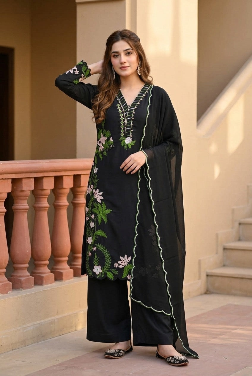 Designer Heavy Faux Georgette Pakistani Suit Set – Embroidered 3 Piece Salwar Suit