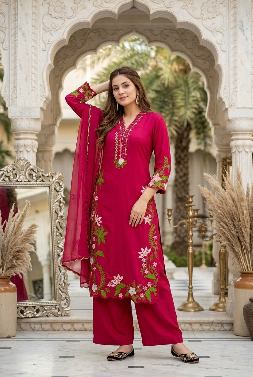 Designer Heavy Faux Georgette Pakistani Suit Set – Embroidered 3 Piece Salwar Suit